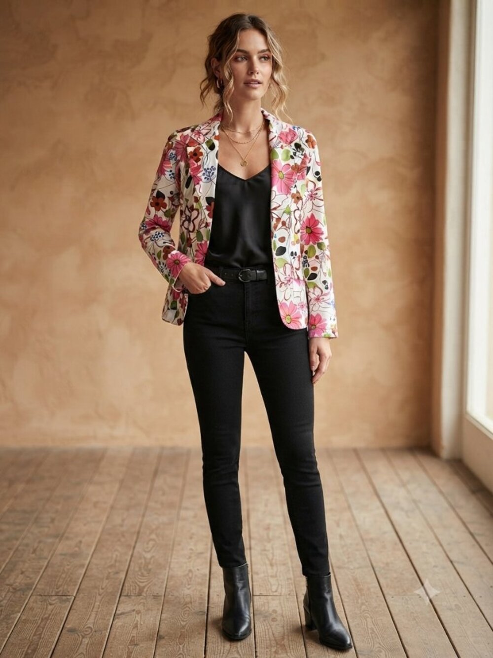 Step in Style Women Floral Print Art Whimsy Casual Festival Lightweight Blazer M